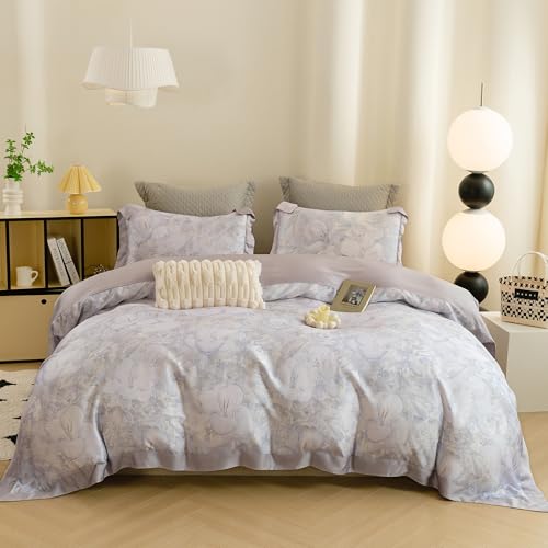 ECOCOTT Bedding 3-Piece Duvet Cover King Size, Silky Soft 100% Lyocell, Hypoallergenic & Eco-Friendly, Elegant Bloom (Soft Purple) Floral Pattern, Cooling & Breathable for Hot Sleepers