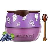TIRDET 1 PCS Bee Lip Balm Honey Pot, Exfoliating Grape Sleeping Lip Mask Overnight with Sticks, P...