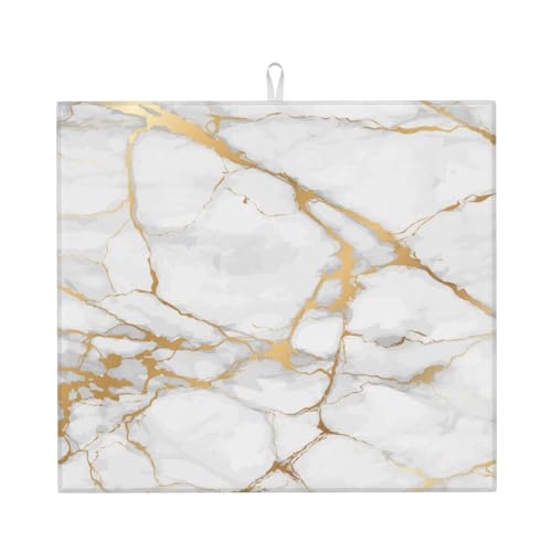 Dish Drying Mat White Marble Gold for Kitchen Counter Absorbent 16x18 Inch Microfiber Dishes Plate Glass Dry Draining Pad Reversible Washable by DADABULIU - Used condition - US$14.18