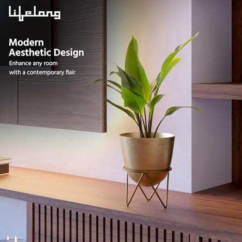 Image of Lifelong Metal Plant Stand Indoor Planter Pot with Stand, Decorative Plant Holder for Living Room Bedroom Office, Minimalist Home Decor, Small Flower Pot Stand for Tabletop Indoor Plants