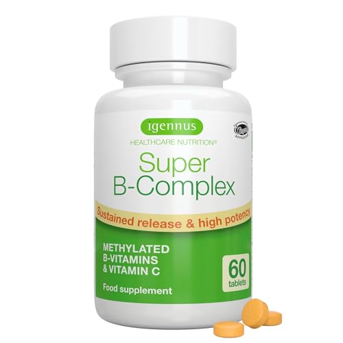 Igennus Super B-Complex – Complejo de Vitamina B Metilado con Metilfolato, Vitamina B12 Metilcobalamina y Vitamina C, Alta Absorción y Liberación Prolongada, 60 Comprimidos Veganos