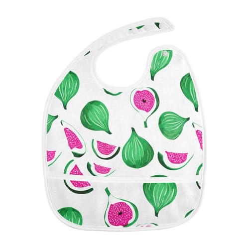 MCHIVER Fig White Baby Bibs for tag1 Waterproof Feeding Bib Apron with Food Cather Adjustable Cotton Food Eating Bib 2 Pack 7