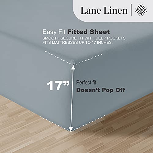 Lane Linen Luxury 100% Egyptian Cotton Bed Sheets - 1000 Thread Count 4-Piece French Blue Queen Set Bedding Sateen Weave 16" Deep Pocket (Fits Upto 17" Mattress) #TOP5