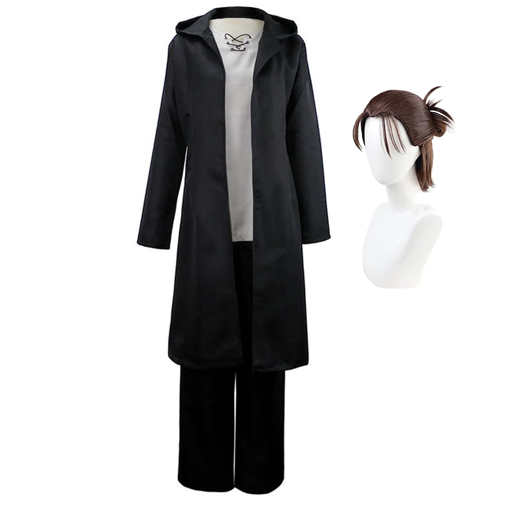 Xinchangda Eren Jaeger Cosplay Costume Anime Cosplay Outfits Survey Corps Uniform of Black Long Trench Coat Jacket Hooded Pants Halloween Party Carnival Costume Set