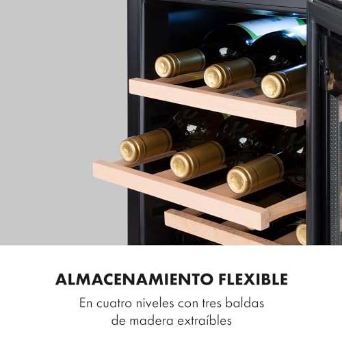 Nevera expositora vino 12 botellas Klarstein pequeña con rango de 4-22°C y panel táctil 7