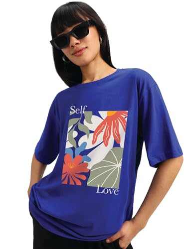 Image of JUNEBERRY 100% Pure Cotton Oversized Loose Baggy Fit Drop Shoulder Half Sleeve Round Neck Cool Front Teddy Printed Cork & White T-Shirt for Women /Girls (Available in from S to 2XL)