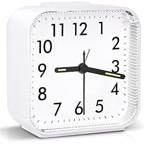 Brifit Silent Alarm Clocks Bedside Battery Powered Bedside Clock Non ticking with Luminous Dial Snooze Night Light Function Large Display Easy to Read for Heavy Sleepers Kids Travel Bedroom - White Cover