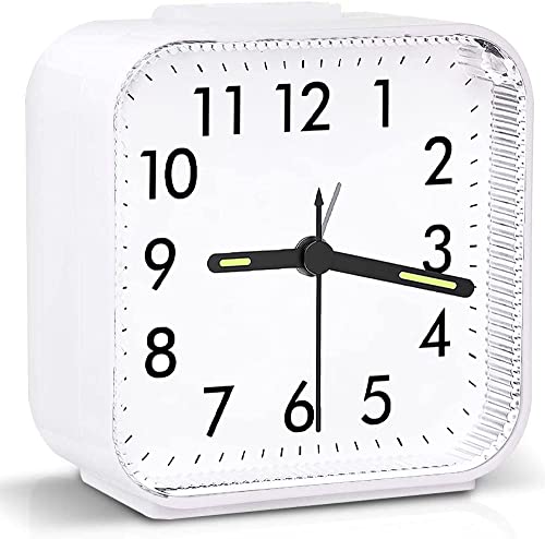 Brifit Réveil Matin, Reveil a Piles, Réveil Silencieux, Horloge de Chevet, Petit Réveil de Voyage, Réveil Pointeur Lumineux, Fonction Snooze, sans Tic-tac, Blanc