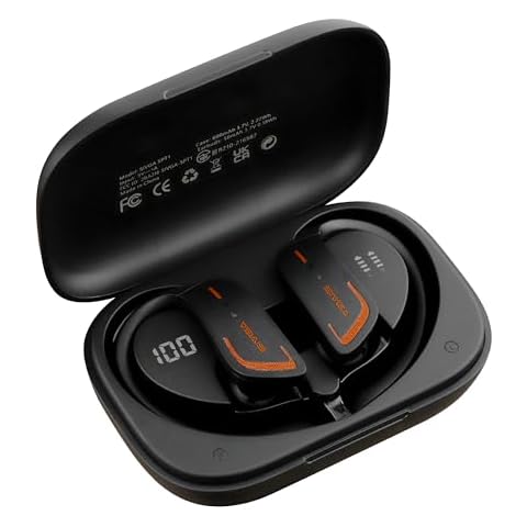 SIVGA SPT1 Wireless Headphones 46hrs Playtime Wireless Charging Case Digital Display Sports Earbuds with Earhooks for Running Workout (Black) Cover