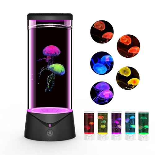 BiKiBao Jellyfish Lamp with 9 Color Changing 2 Mode Portabe Jelly Fish Night Light Tank LED Mood Lamp Home Decor for Room Office Night Light Liquid Motion Lamps Ideal Gift for Kids Women Men