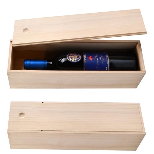 QINGZY Coffret Cadeau Vin en Bois avec Couvercle Coulissant, Boîte de Rangement pour Bouteille de Vin, Caisse à Vin Élégante pour Mariage, Anniversaire,...