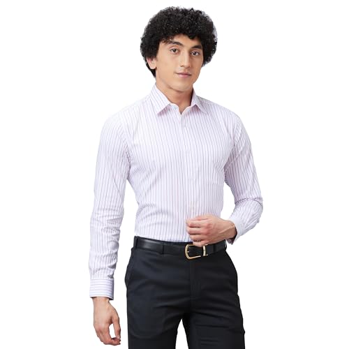 Image of Raymond Men Slim Fit Structure Pattern Pure Cotton Semi Cutaway Collar Full Sleeve Formal Shirt