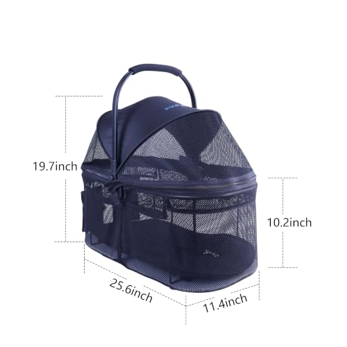 Image of Full-Window pet Stroller with Detachable Carrier,4 Wheels for Cats & Dogs, with Storage Basket,Cup Holder, Travel Puppy /Cats Stroller.