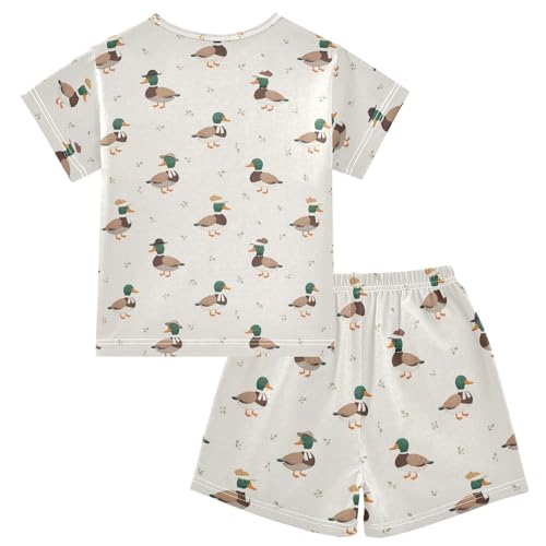 Pajama Short Sets Duck Cartoon Cute Pattern Soft Cotton Summer Sleepwear 2 Piece PJS Size 5-14T2