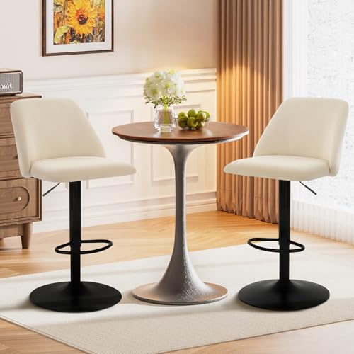 COLAMY Bar Stools Set of 3, Modern Swivel Bar Chairs, Adjustable Upholstered Barstools Counter Height with Full Backrest for Bar, Dining Room, Kitchen Island, Beige