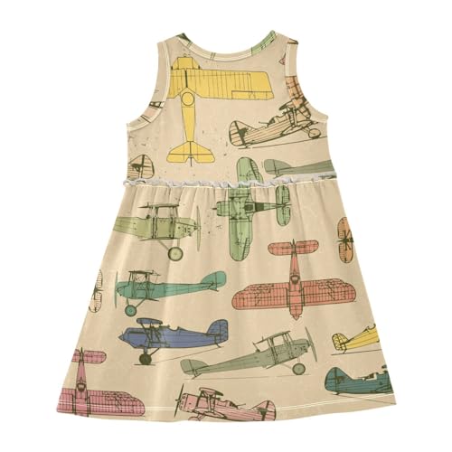 Aflyko Vehicle Girls Sleeveless Dress Vintage Airplane Retro Adorable Tank Play Sundress 2T-8T2