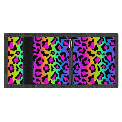 Rainbow Leopard Bright Print Wallet for Men, Small Men's Bifold Wallet, 8 Credit Card Holder Slim Minimalist Front Pocket3