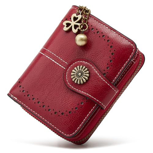 BVEOGMRO Small Wallet for Women Leather Bifold Compact RFID Blocking with Zipper Coin Pocket