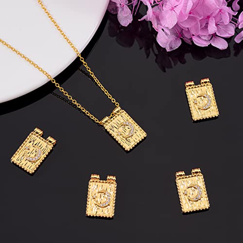 Cogcharger 5 Pieces Rectangle Brass Charms Pendants Brass Pave Cubic Zirconia Pendant With Moon Pattern For Jewelry Necklace Bracelet Earring Making #TOP5