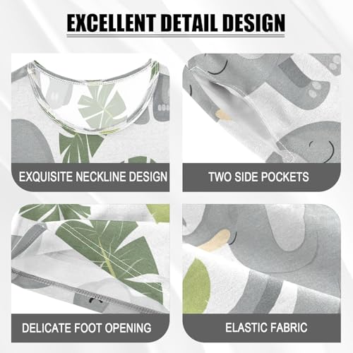 senya Short Sleeve Pajamas Sets Summer Cotton Sleepwear Leave Grey Elephant4