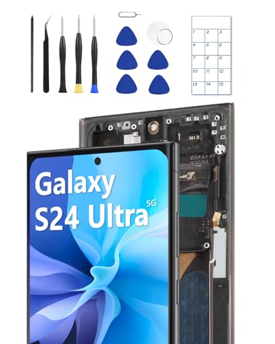 OLED for Samsung Galaxy S24 Ultra 5G Screen Replacement OLED Display Touch Screen Digitizer Assembly Supports Fingerprint with Frame + Tools + Replacement Guide (Black)