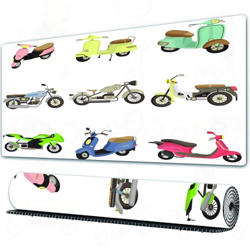 FEHWI - FEHWI Mauspad 90×40 cm Verlängertes großes Mauspad Schreibtischauflage,Motorrad, Sammlung verschiedener Sportmotorrad-Ikonen. Diverse Fahrze,genähte Kanten Gaming Mauspad,rutschfeste Gummibasis