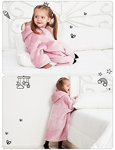 Image of KFUBUO Wearable Blanket Hoodie for Kids With Pocket Toddlers 2-6 Year Old | Pink, Sherpa, Heavy Material, Oversized Sweatshirt Blanket, Kids Blanket, Girl Boy Gifts, Cozy Gifts for Kids
