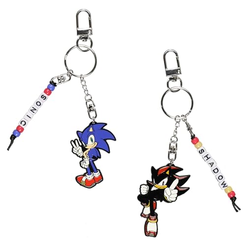 JUST FUNKY Sonic and Shadow Keychain Set 2 Pack Enamel Metal Sonic the Hedgehog Beaded Accessory