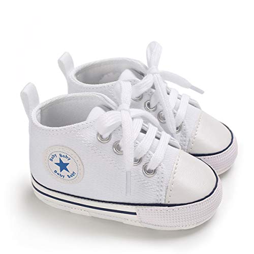 DEBAIJIA Bebé Primeros Pasos Zapatos de Lona 0-6M Niños Alpargata Suave Antideslizante Ligero Slip-on 17 EU Blanco (Tamaño Etiqueta-1)