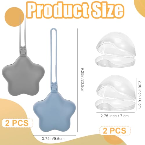 Image of 2 Pack Pacifier Holder Case, BPA-Free Silicone Portable Pacifier Case Holder Pouch for Baby Boys & Girls, Travel Storage Container for Newborn, Diaper & Strollers, Star