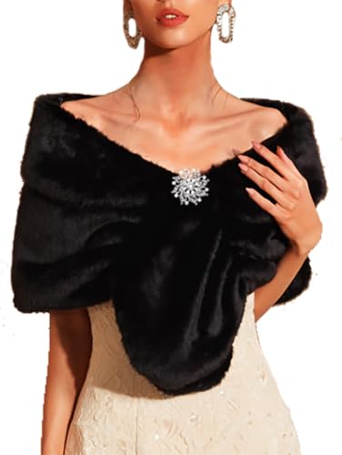 Yalice Women's Wedding Faux Fur Shawl and Wrap Bridal Fur Stole Cape Fur Scarf for Bride and Bridesmaids