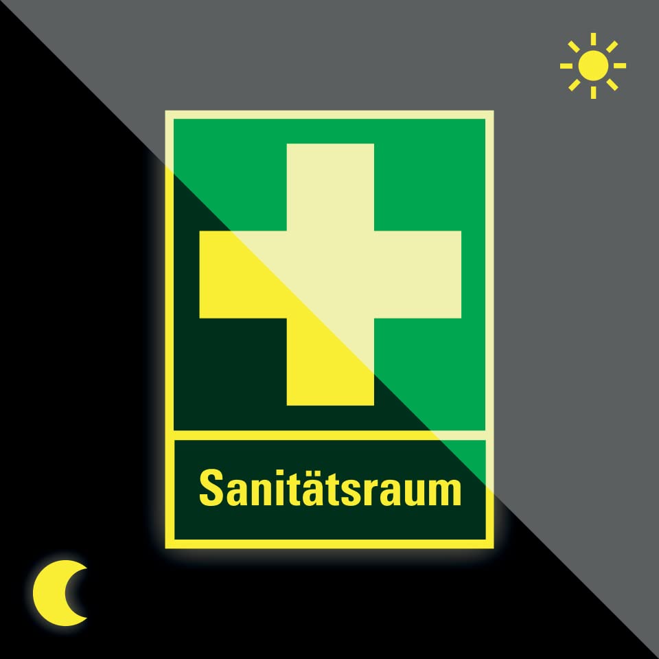 Schild | PERMALIGHT power langnachleuchtend Rettungs-Kombischild Sanitätsraum, ASR/ISO, Kunststoff, 300x400mm