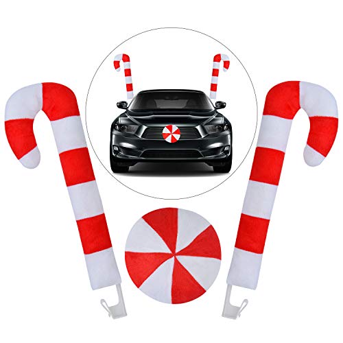 Outgeek Christmas Car Decorations Candy Cane Antler Nose Auto Decor Car Supplies Window Roof-Top & Front Grille Holiday Xmas Vehicle Costume Kit Auto Accessories