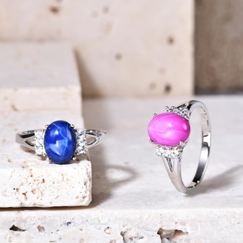 Gem's Beauty 7/9 mm | 0.28"/0.35" Lab Star Sapphire Rings Genuine 925 Sterling Silver Handmade Ring Birthstone Rings Engagement Rings（size 5-10）4