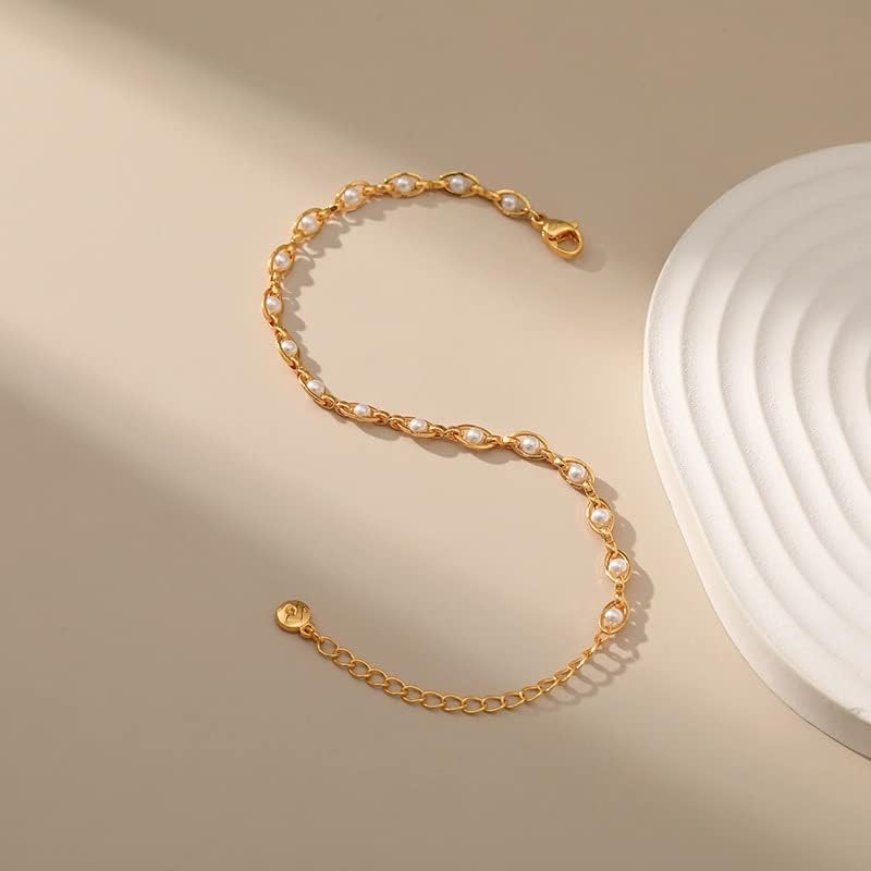 18K Gold Plated Beaded Pearl Bracelet for Women - Image 5