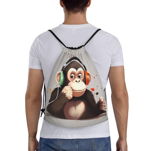 Music Monkey Drawstring Backpack for Men Gym Bag String Bag Waterproof Drawstring Bag for Women Swim Bag Small2