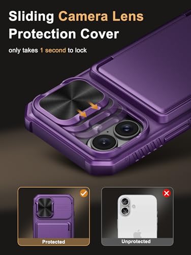 Image of Vihibii for iPhone 16 Case Wallet with Card Holder (4 Cards) [RFID Blocking] & Slide Camera Cover, Military Grade Drop Protection, Hard Back & Silicone Edge Phone Case, 6.1 inch 2024, Dark Purple