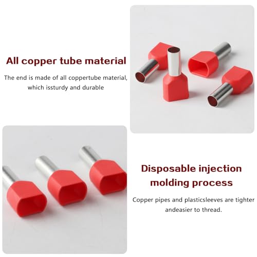 Aoyfuwell 100 Stück Aderendhülsen 10mm2,Twin Aderendhülsen 10mm² Doppelt Set,Kabelflächen für Kabelverbindungen,Doppel Rot Twin Zwilling Aderendhülsen Set Isoliert(10mm2x13mm)