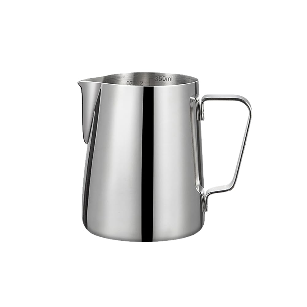 Hugede Silver 350Ml Stainless Steel Milk Frother Jug Milk Frothing Pitcher Espresso Milk Steaming Cup With Scale Inside For Cappuccino Latte Art
