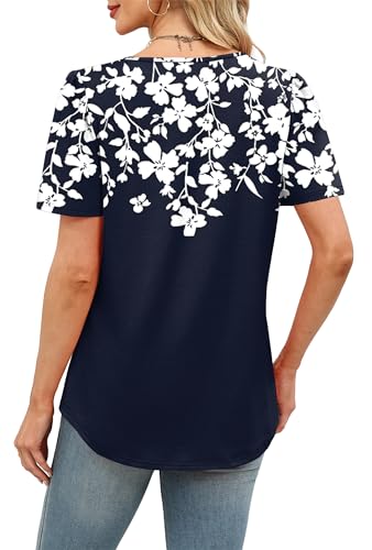 Image of Womens Tops Dressy Casual Blouses Short Sleeve Shirts Plus Size Fashion Clothing Spring Summer Outfits Button Pleated Front