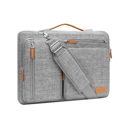 LBOYLOVE® 360 Protective Laptop Bag 16 inch, 15-15.6 inch Computer Shoulder Bag Compatible with MacBook Pro 16, HP, Dell, Lenovo, Asus, Side Open Messenger Case &4 Zipper Pockets&Handle, Gray
