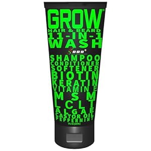 Beard Wash Shampoo & Conditioner 11-in-1 – GROW Hair & Beard Growth Wash with Biotin, Castor Oil, Peppermint & Keratin – Supports Thicker Hair & Beard Growth