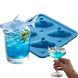 Shark Silicone Ice Mold, Reusable BPA Free Easy Release Trays, Slow Melting Shark Shapes for Whiskey, Cocktails, Juice, Coffee, Stackable Ice Cube Molds for Freezer, Party Drinks Gifts (Blue)
