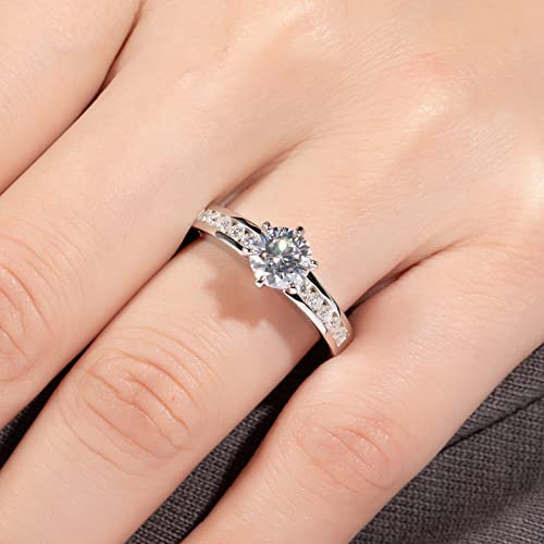 Moissanite Engagement Rings 1.27Cttw D Color Vvs1 Clarity Round Brilliant Cut Moissanite Diamond S925 Sterling Silver 6 Prong Solitaire Fake Promise Wedding Rings For Women With Certificate(8) #TOP6