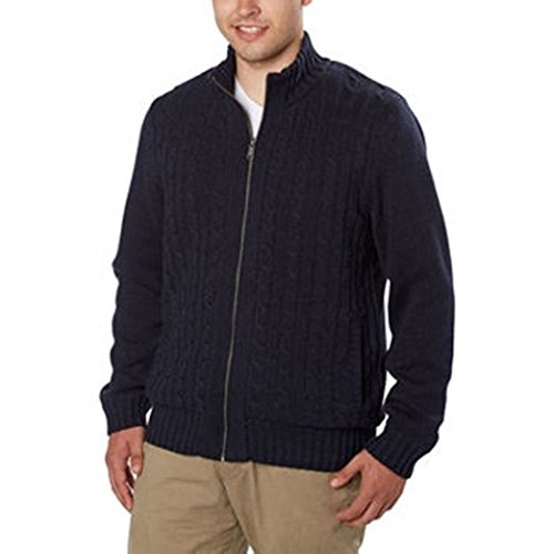 Boston Traders Mens Cable Knit Sweater with Sherpa Lining-Navy, Large