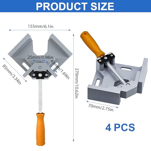 4 Stück Winkelspanner 90 Grad, Winkelspanner Eckspanner, Gehrungszwinge, Einstellbar 90 Grad Positionierwinkel Eckenspanner, Winkelklemme für Holz, Metall und Glas