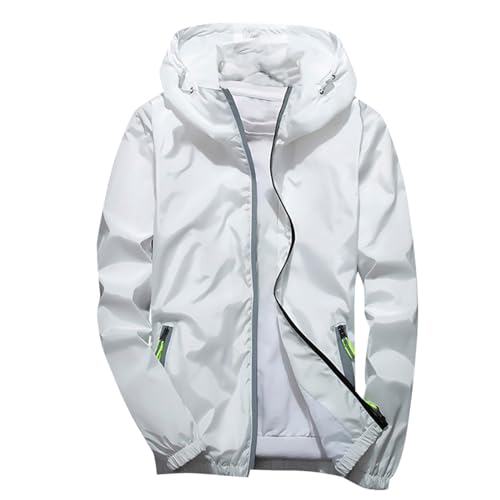 Generisch Damen Übergröße Reflektierende Outdoorjacke mit Reißverschluss, Funktionsjacke mit Taschen, Praktische Sportjacke für Freizeit Alltag (White, M)