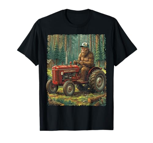Bigfoot Farmer Driving Tractor Cool Farm Dad Rancher Farming T-Shirt