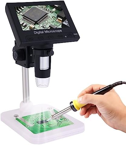 Poothoh 4.3-inch LCD Digital Microscope, 50X-1000X Magnification, Camera Handheld Microscope with 8 LEDs, for PCB/Coin Observation Soldering, Windows Compatible