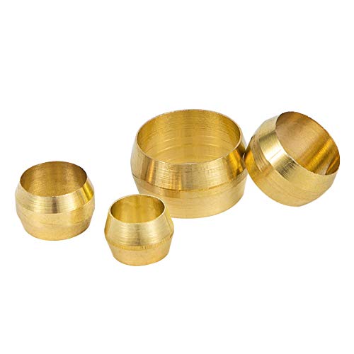 Breezliy 50Pcs Tube Od 1/4" Brass Compression Sleeves Ferrules,Brass Compression Fitting Assortment Kit (1/4" Tube Od) #TOP3